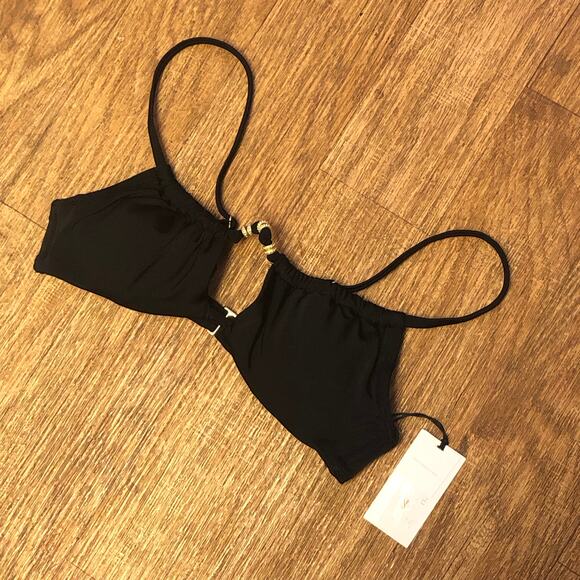 Shade & Shore Black with Gold Bead Detail Cutout Underwire Bikini Top Size 32B - Picture 3 of 9